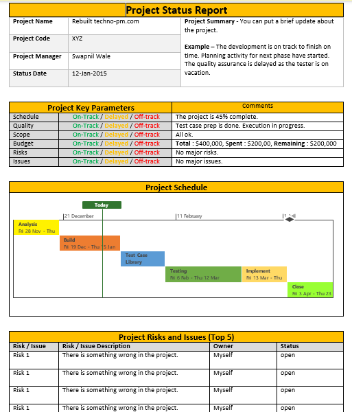 Status Excel Examples 8 Excel Project Status Report Template Excel Templates