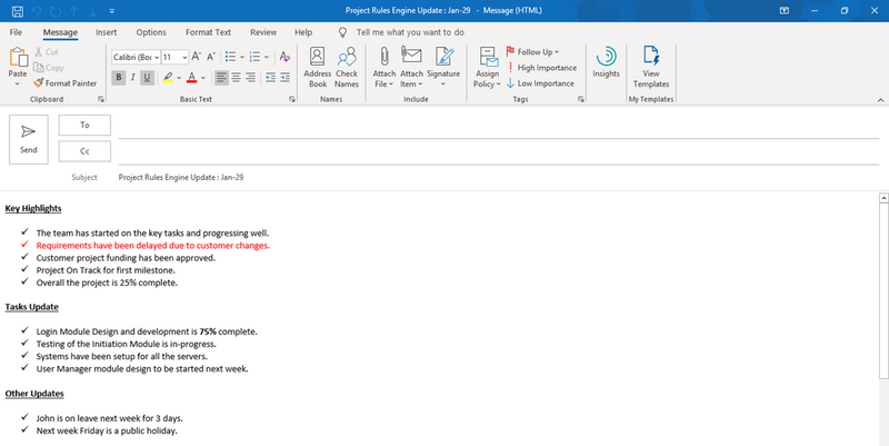 Project Update Brief Outlook Template, Project update