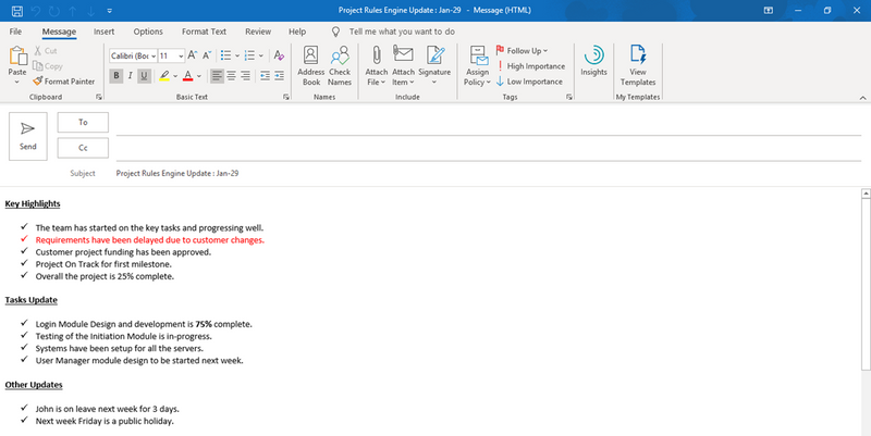 Email For Project Update Example Project Update Brief Outlook Template – ITSM Docs - ITSM Documents ...