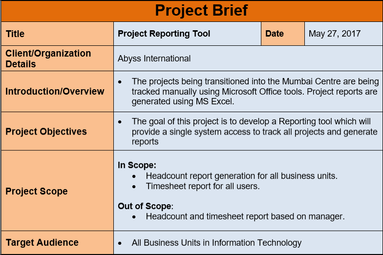 project brief template