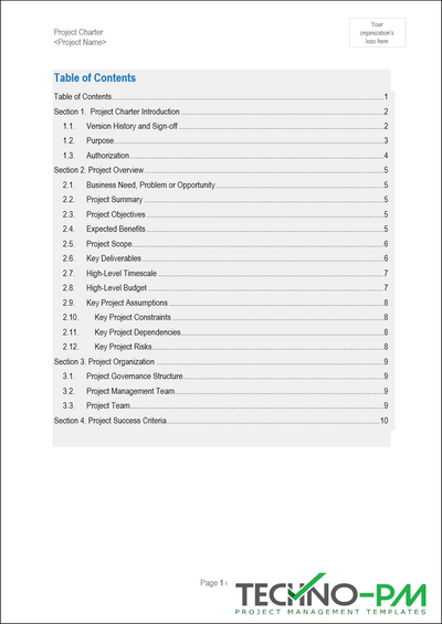 Project Charter Template Word