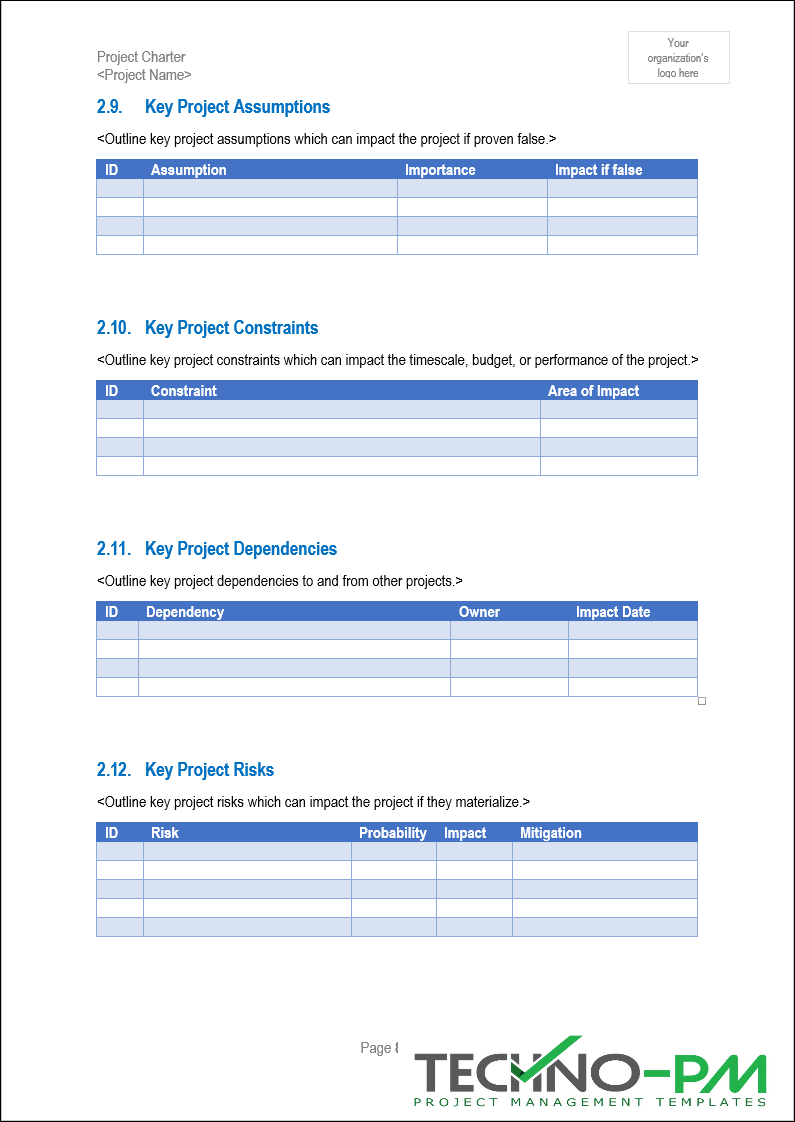 Project Charter Key Project Assumptions