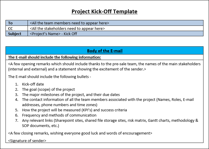 Project Kickoff E-mail Template and Examples, project kickoff template, project kickoff 