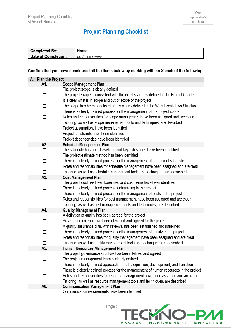 Project Planning Checklist