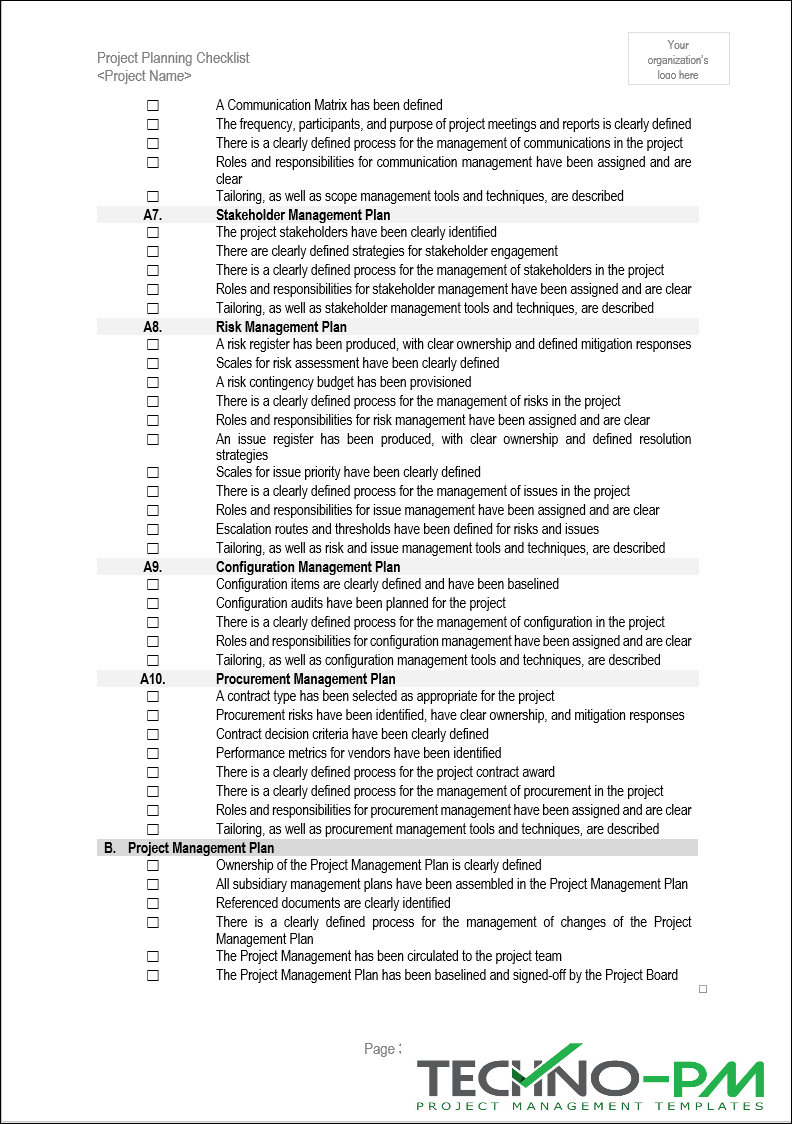 Project Planning Checklist Template