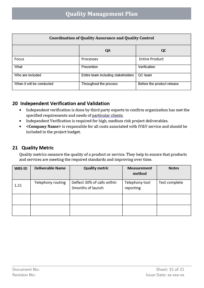 Example Qmp Document ISO 9001 Bundle – ITSM Docs - ITSM Documents & Templates