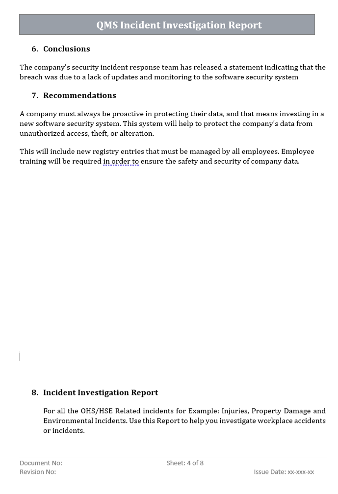 QMS Incident Investigation Recommendations