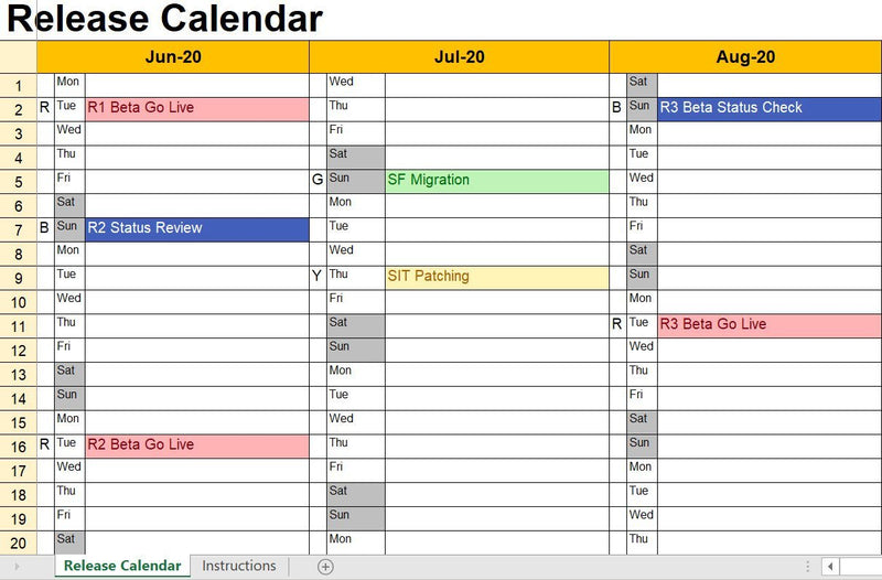 Release Calendar Excel Template