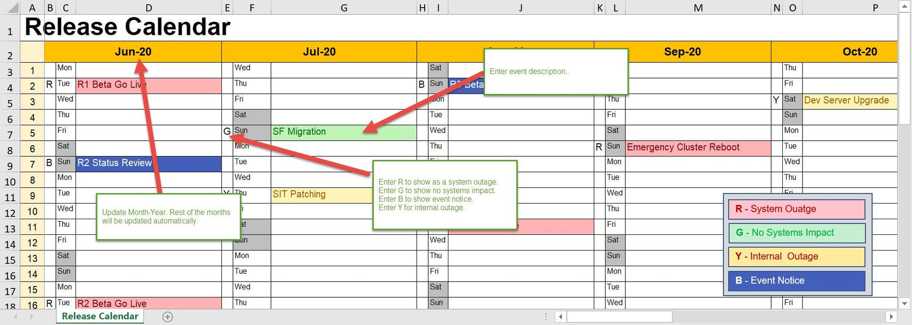 Release Calendar Template Excel Template ITSM Docs ITSM Documents