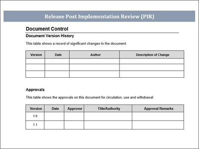 Pir Report Sample Release Post Implementation Review Template – ITSM Docs - ITSM ...