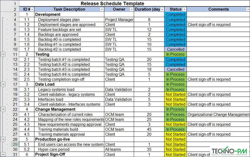 Release Schedule Template