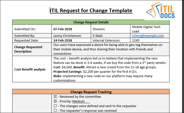 Request for change