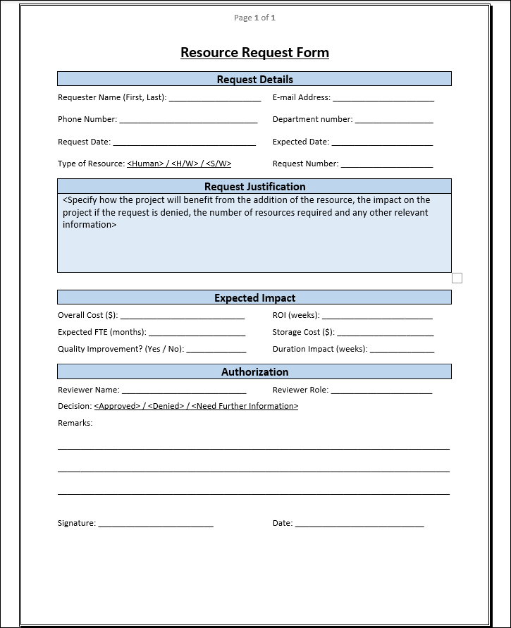 Resource Request Form Sample Excel Resource and Capacity Planning Templates – ITSM Docs - ITSM ...
