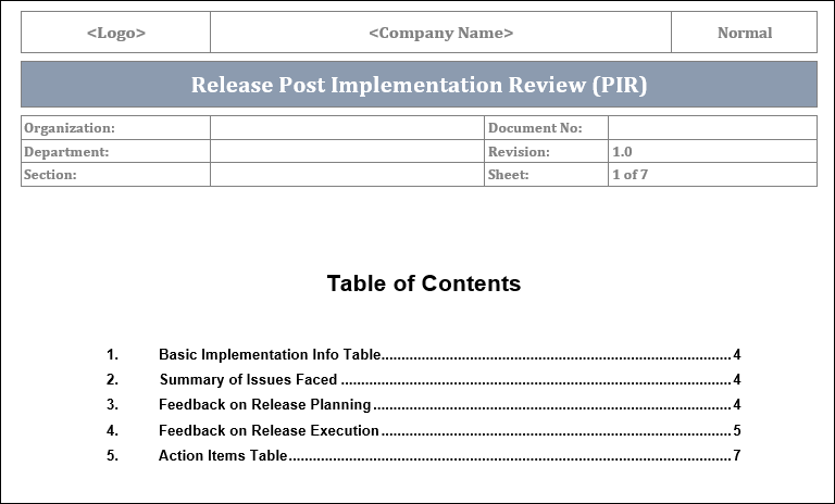 Release Table Examples Release Management Templates Bundle – ITSM Docs - ITSM Documents ...