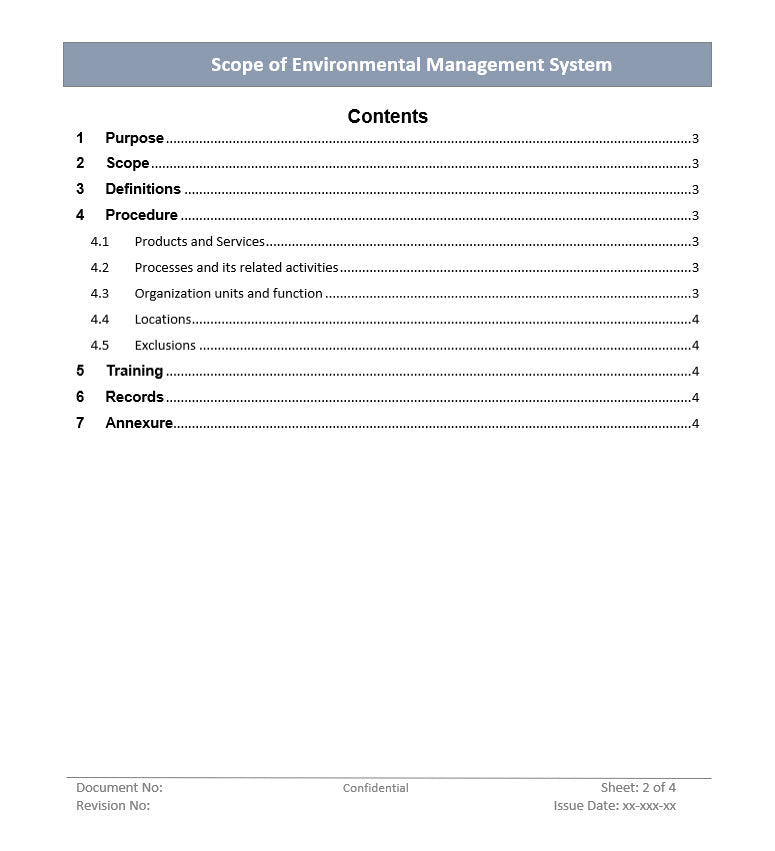Scope of Environmental management system
