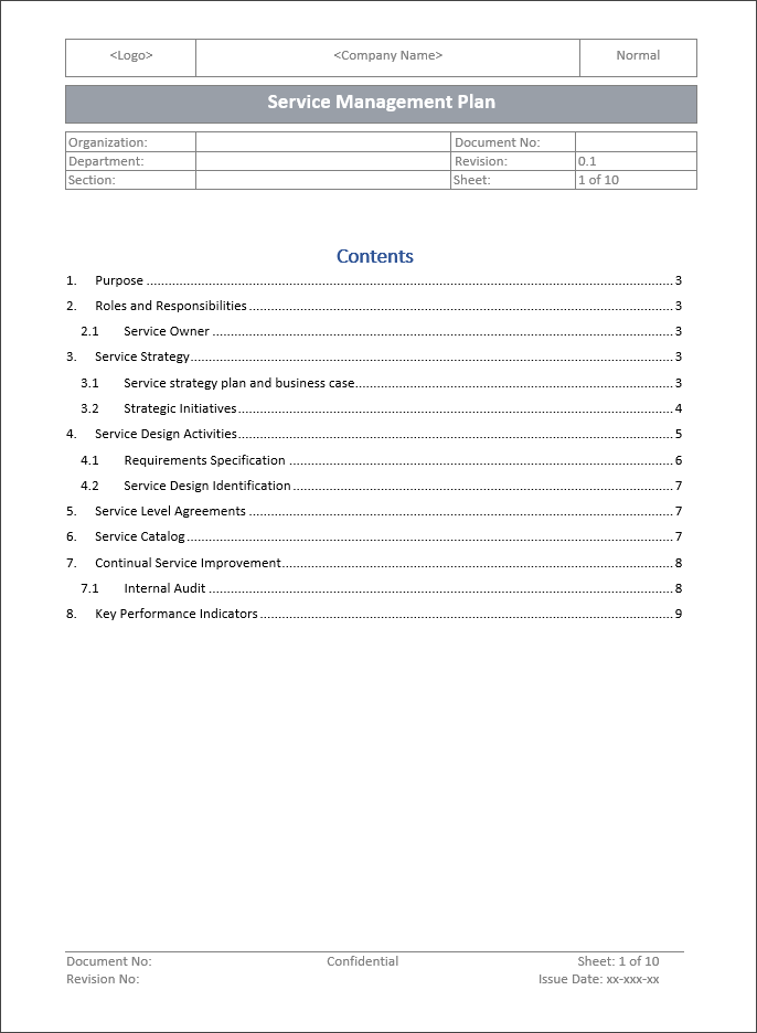 Service Management Plan Template – ITSM Docs - ITSM Documents & Templates