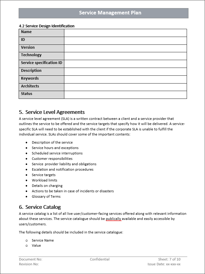MS Word, Service Management Plan Document