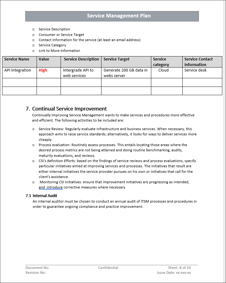 Service Management Plan Template – ITSM Docs - ITSM Documents & Templates