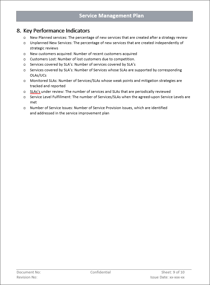 Service Performance Management Template Service Management Plan Template – ITSM Docs - ITSM Documents & Templates