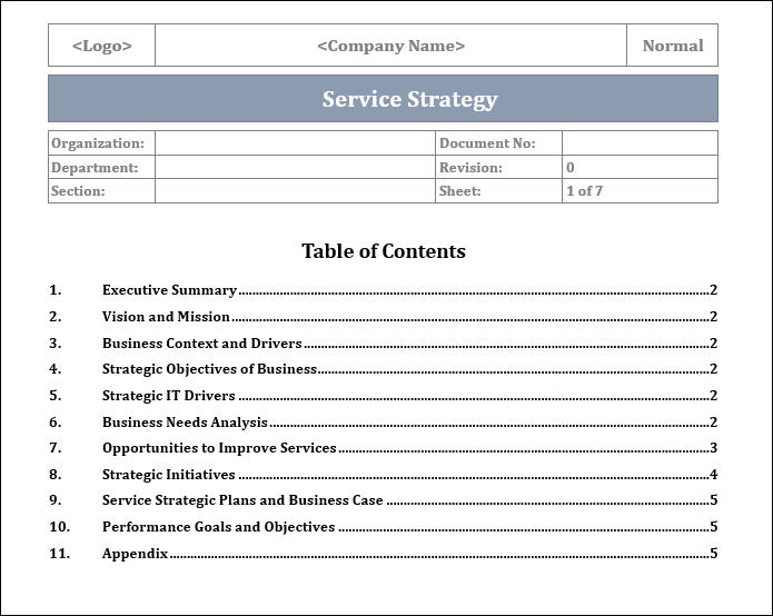 Service Strategy template, Service Strategy