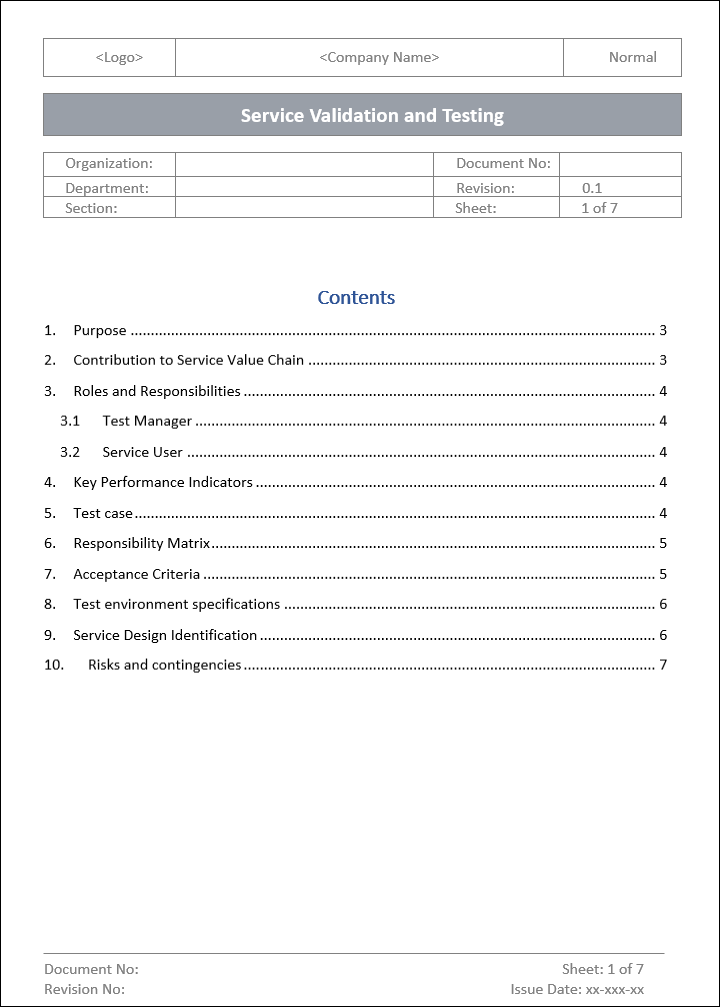 Service Validation Exercise Service Validation and Testing – ITSM Docs - ITSM Documents & Templates