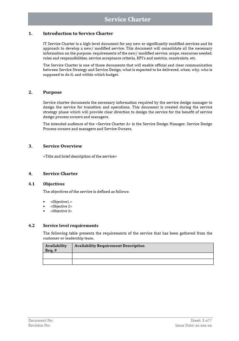 Service Chart Examples Service Charter Template – ITSM Docs - ITSM Documents & Templates