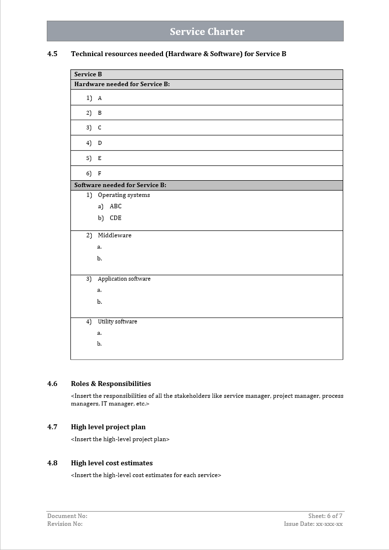 Service Chart Examples Service Charter Template – ITSM Docs - ITSM Documents & Templates