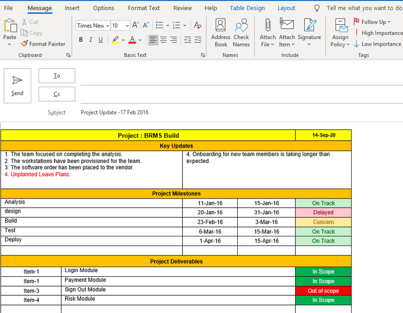 Simple Project Status Report Template 