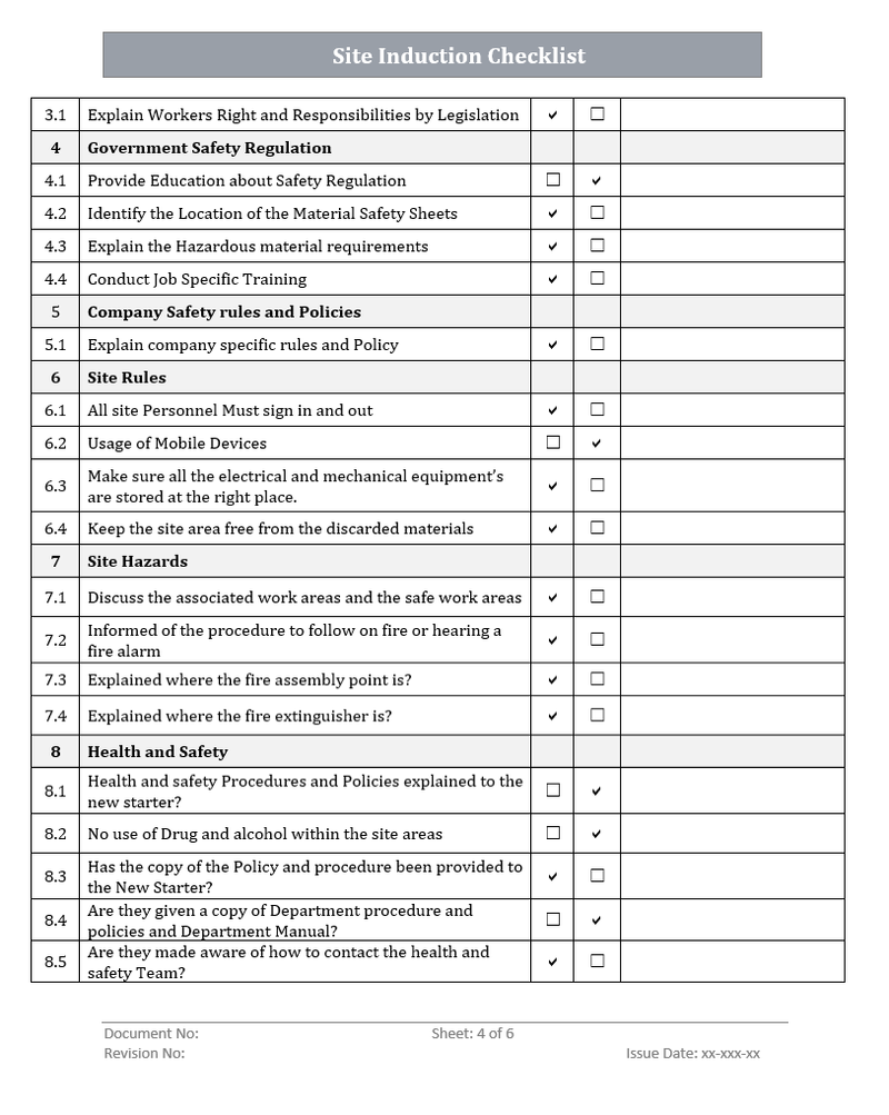 QMS Site Induction Checklist Template