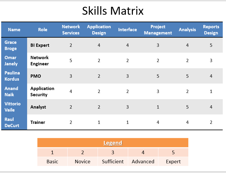 Skills matrix Template PPT