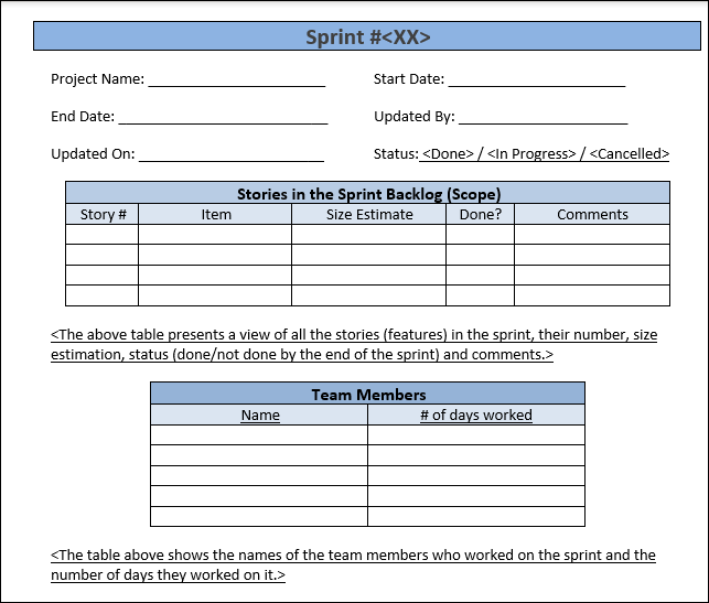 Sprint Report Template