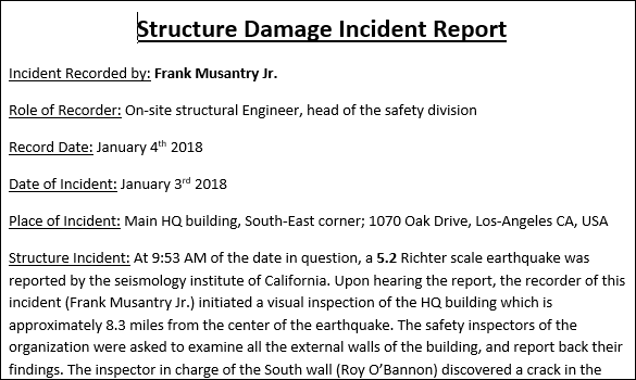 Structure damage incident report