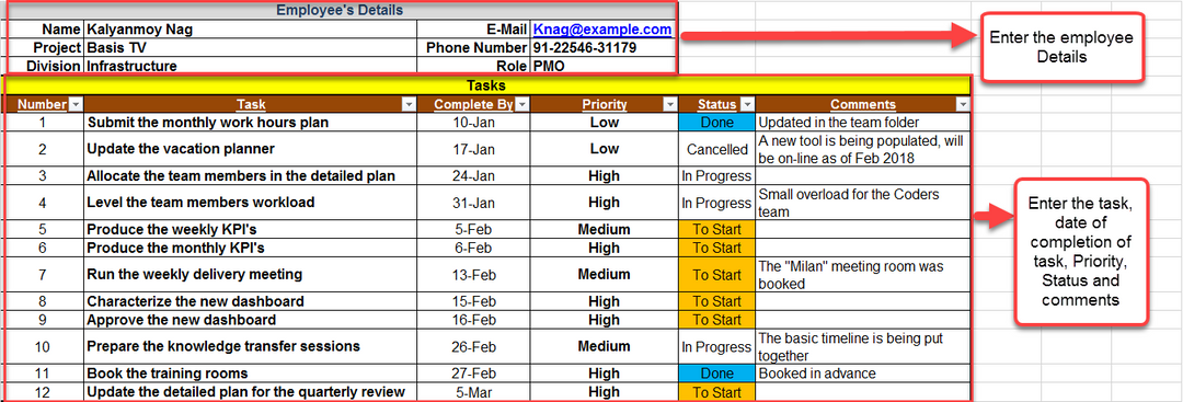 Excel Task Tracker Template Task List Templates