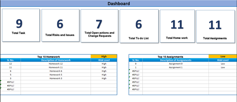 Excel Task Tracker  Dashboard- custom