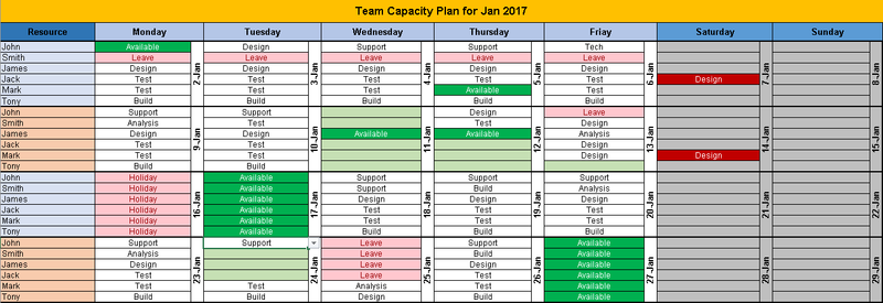 Team Task Planning Excel Calendar, team task planning, team task