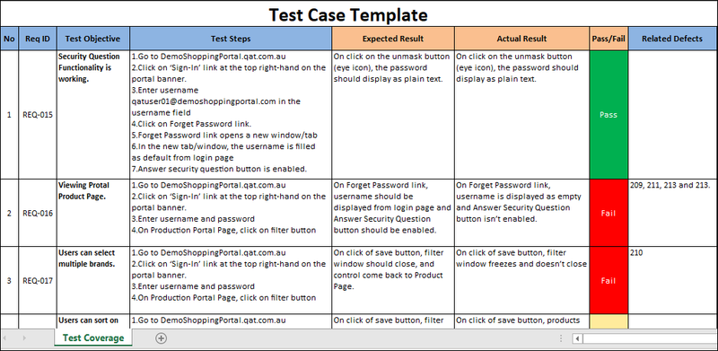Test Case Excel Template, test case template, test case