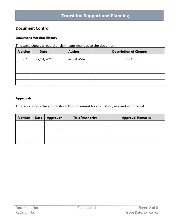 Transition support and planning, Transition support 