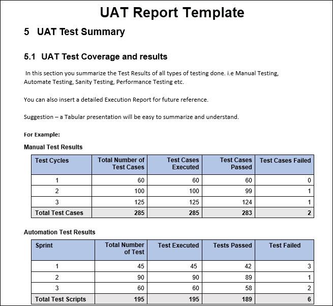 UAT Report Template, uat report