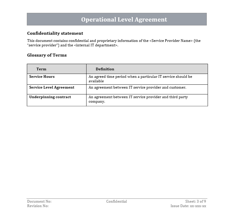 Operational Level Agreement Template – ITSM Docs - ITSM Documents ...