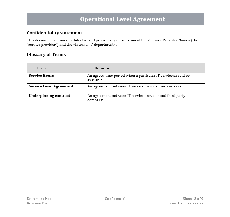 Operational Level Agreement Confidentiality Statement