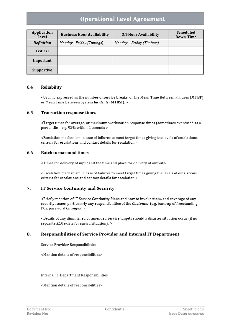 Operational Level Agreement Template