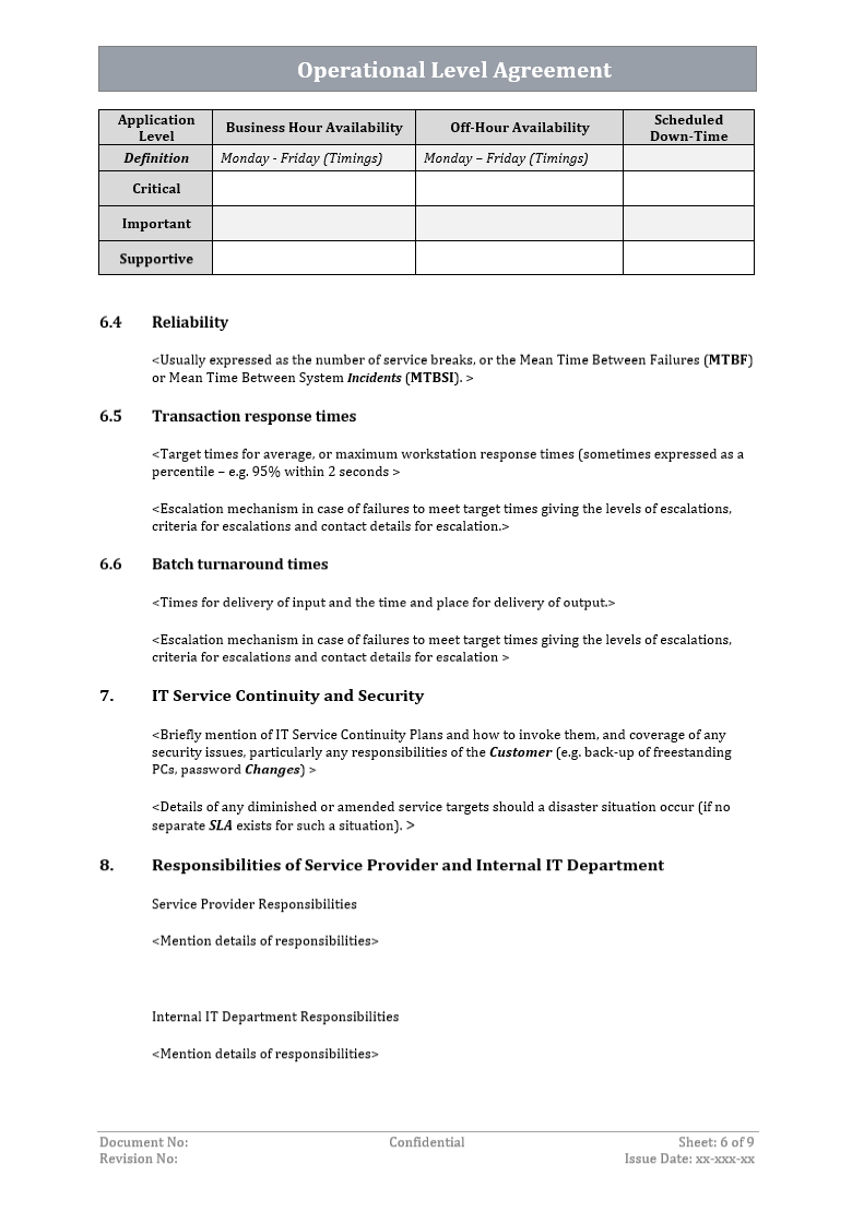Operational Level Agreement Template Free