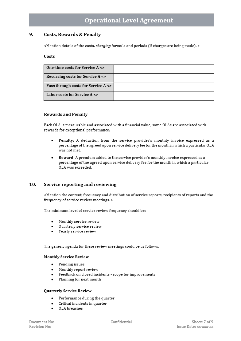 Operational Level Agreement Word Template
