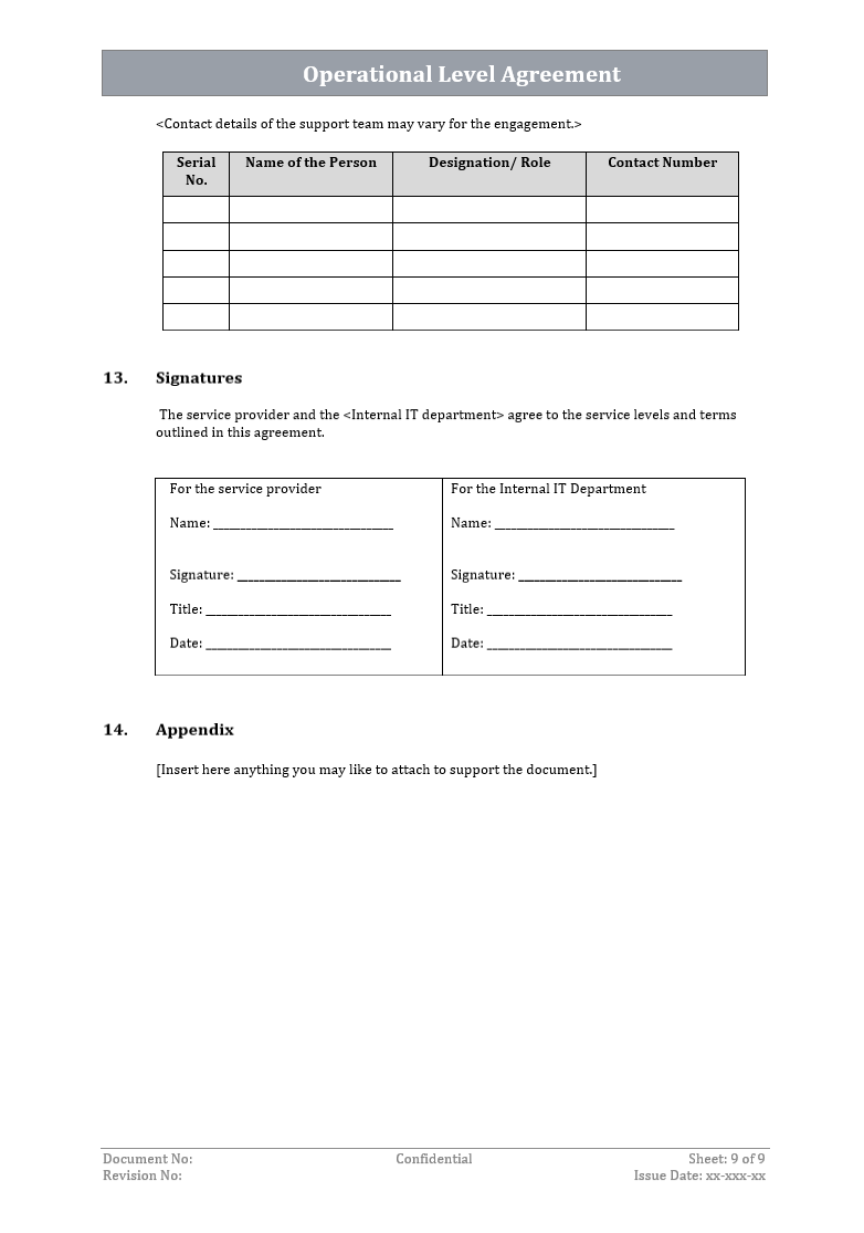 Operational Level Agreement Approvals