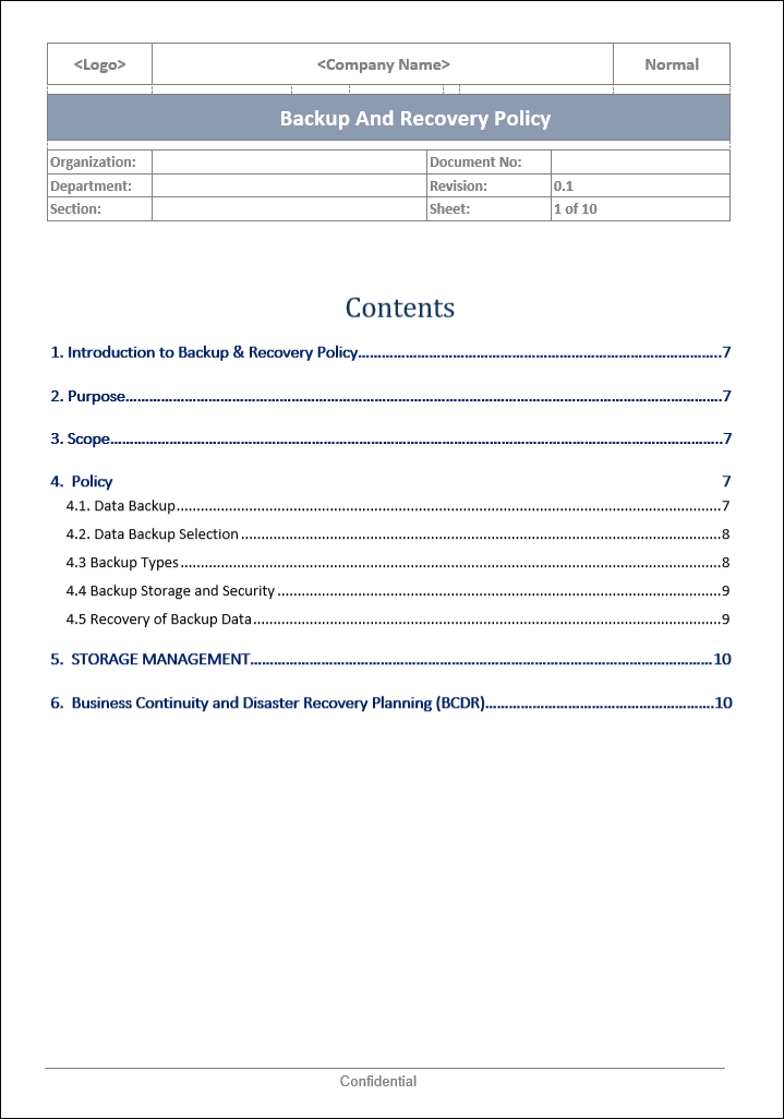 Backup And Recovery Policy Template – ITSM Docs - ITSM Documents ...