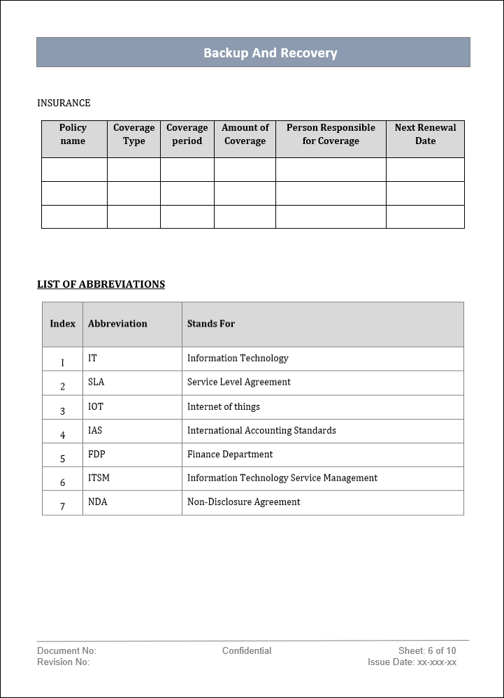 Backup and Recovery Policy Template Word