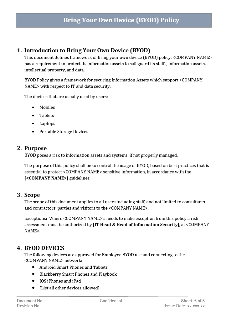 BYOD policy word template