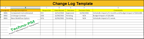 Project Change Log Template – ITSM Docs - ITSM Documents & Templates