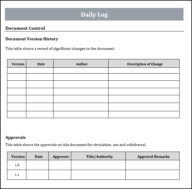 Daily log template
