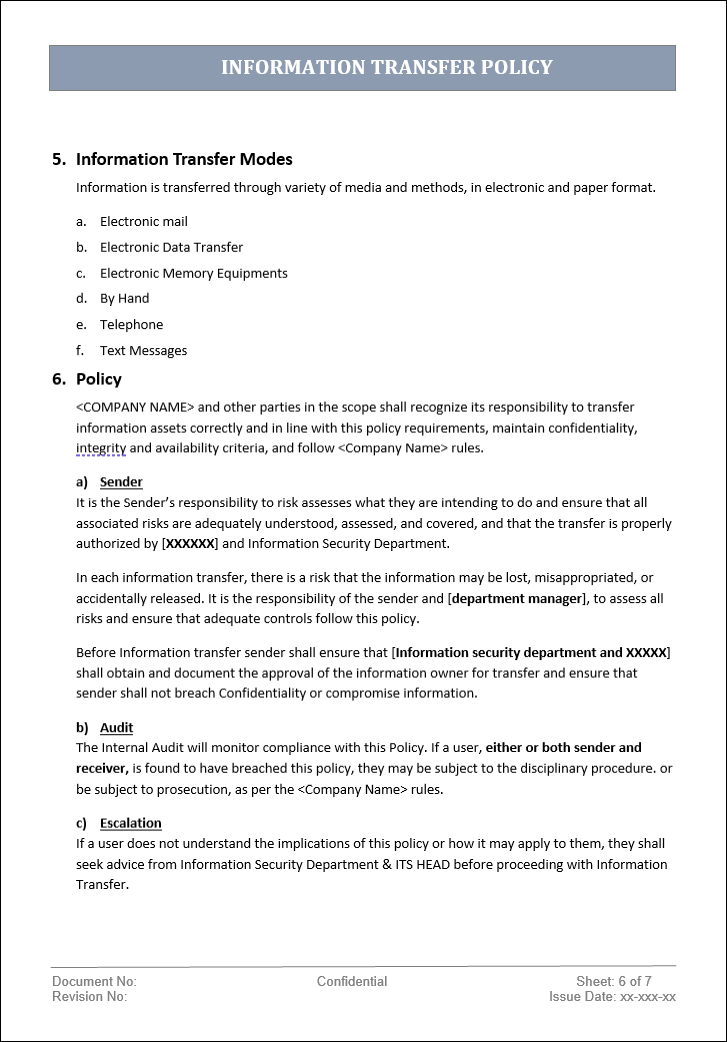 Information transfer policy – ITSM Docs - ITSM Documents & Templates
